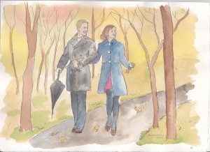 pixie drawing couple in woods