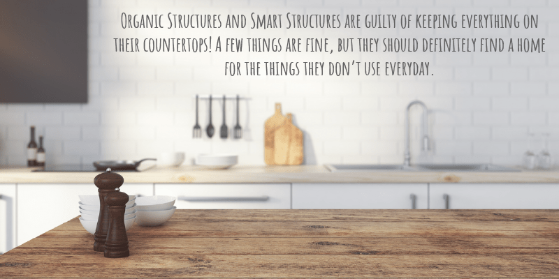 Organic Structures and Smart Structures are guilty of keeping everything on their countertops! A few things are fine, but they should definitely find a home for the things they don’t use everyday. 