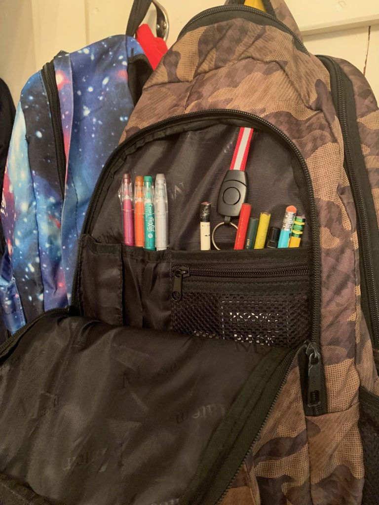 Open backpack with supplies