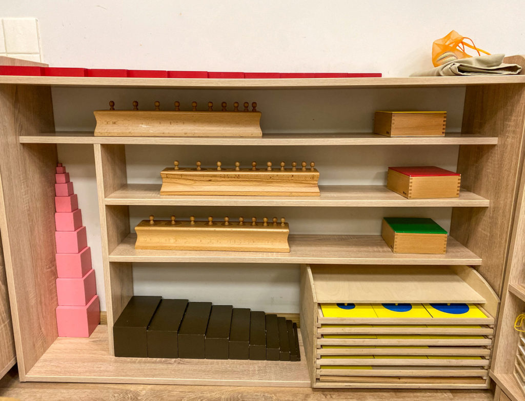 Montessori works on shelves