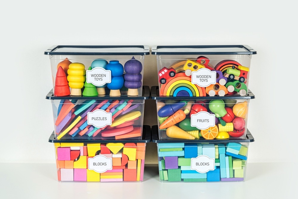 organizational bins and storage tips from Pixies Did It